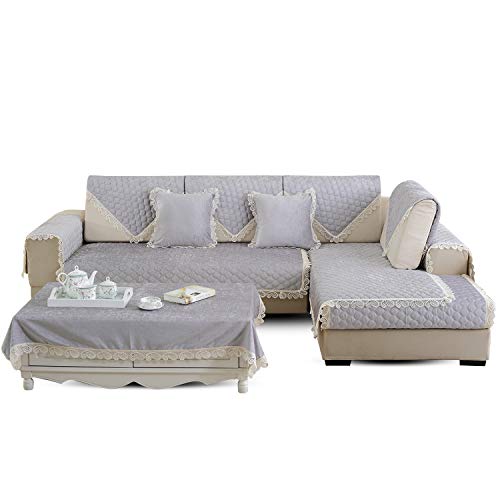 PETCUTE Housse de canapé Canapé Protecteur Protege canape segmenté antidérapant Couvre canapé péninsule Gris 110X110CM