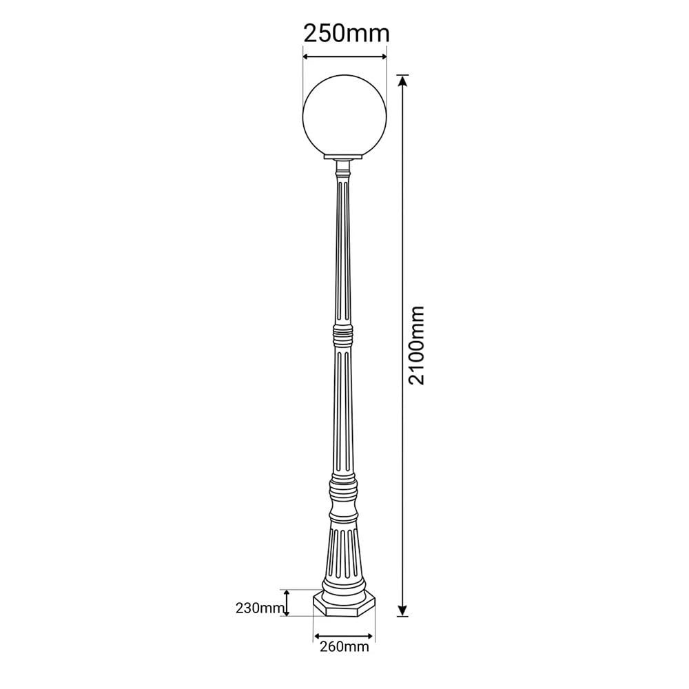 BARCELONA LED Lampa Ogrodowa Kula E27 2,10m IP44 Klasyczna | Ponadczasowy Styl,Dyfuzor Opalowy,IK04,Sześciokątna Podstawa,Odporna Żywica,Ogród Zewnętrzny