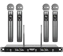 STURDY BUILD WITH DETAILS：Metal UHF cordless microphone receiver and UHF handheld microphones are designed to last, suitable for heavy use. Each wireless microphone comes with anti-rolling rings for better protection and color coding. AA batteries ar...