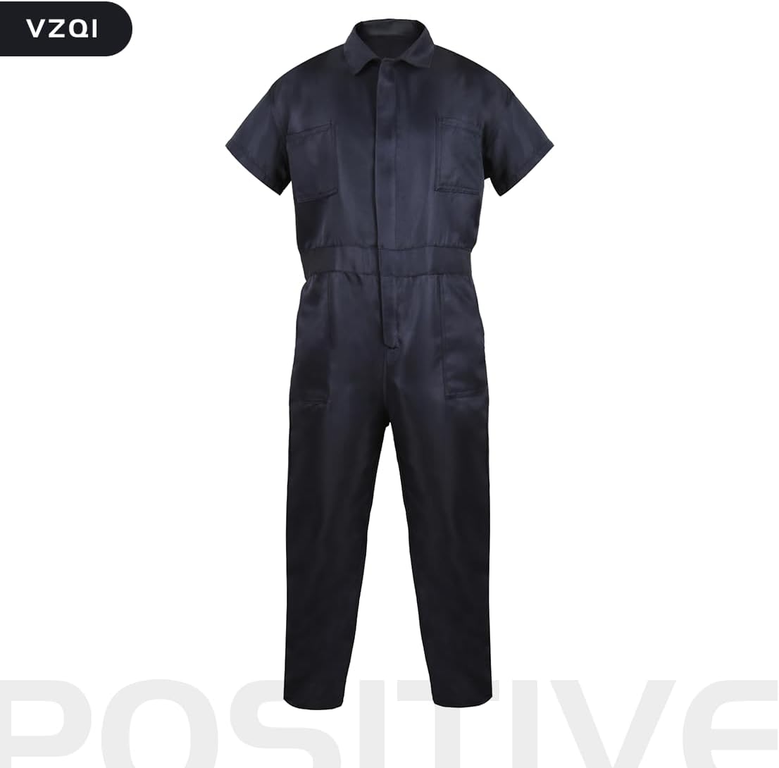 VZQI Kids Coveralls for Boys Navy Coveralls Mechanic Suit Halloween Lightweight Coveralls Jumpsuit Short Sleeve