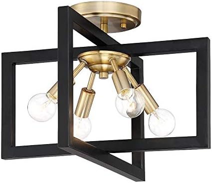 Designers Fountain Xander 4-Lights Semi Flush Mount Ceiling Light, 14.75 Inch Indoor Fixture for Kitchen, Bedroom, Bathroom, and Hallway, Aged Warm Brass, 92811-AWB