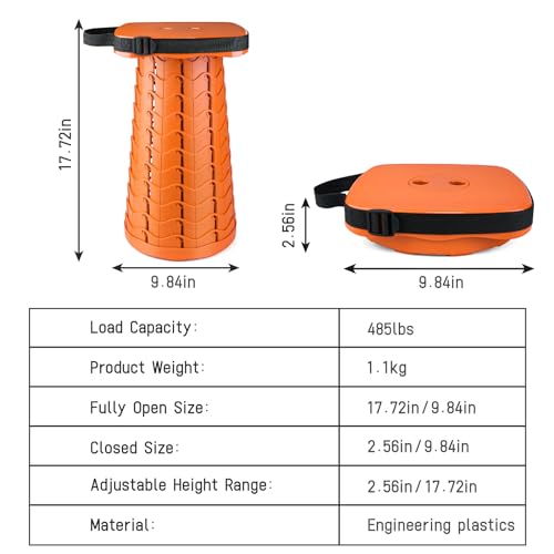 Image of Upgraded Folding Stool - 485lbs Load Capacity,Telescopic Stool,Portable Collapsible Seat for Camping,Fishing,Hiking,Travel