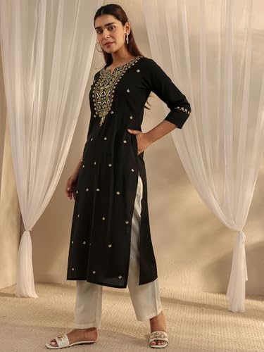 Image of Libas Embroidered Cotton Straight Kurta | Ethnic wear | Bridal Suit | Wedding Dress | Occasion wear
