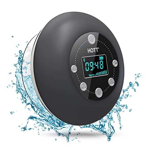 HOTT S602 Portable Shower Radio Bluetooth Speaker 5.0, Waterproof Wireless Bathroom Dab Music with Suction FM Microphone Hands-Free Calling 10 Hours SD Card Play for iPhone iPad Samsung