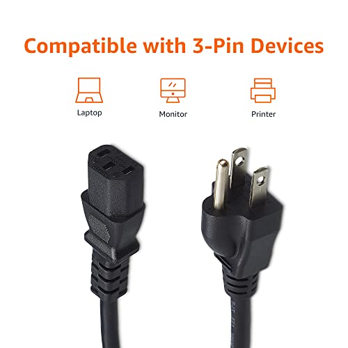 Image of Amazon Basics Computer Monitor TV Replacement Power Cord, 10 ft, 24 count, Black