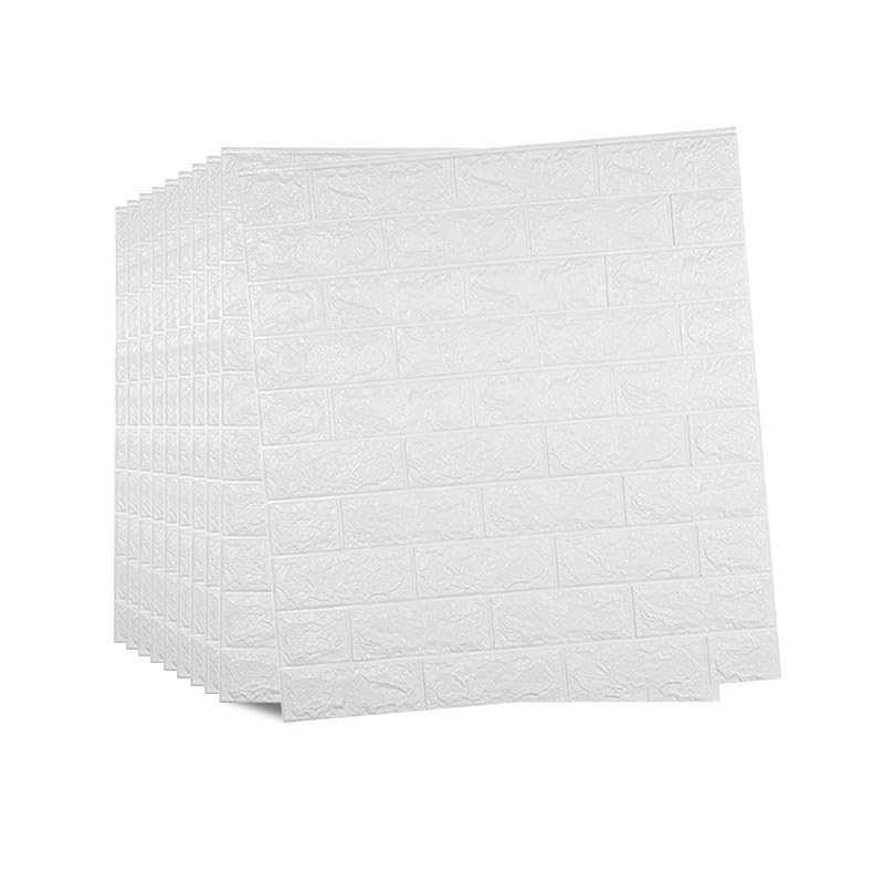 Tarwanear 30 Pack 3D Brick Wallpaper Wall Stickers 2.53 ft x 2.3 ft DIY Self Adhesive Wall Tiles 3D Wall Panel Waterproof Masonry Effect Home Decoration for Bathroom Floor Ceiling,White