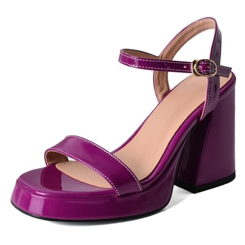 Lroey Reoly Sandalias de Mujer, Sandalias de Vestir de Tacón Alto con Punta Abierta Hebilla Tacón Chunky Sandalias Correa de Tobillo con Plataforma Sencillo, 281Vgj Purpura Talla 40 EU