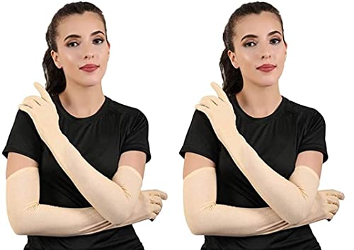 Image of Lovely Men's and Women's Cotton Full Hand Gloves, Beige