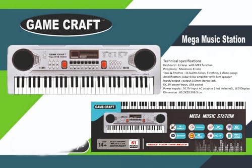 Image of Mega Music Station 61 Keys Electronic Keyboard Piano for Kids with MP3, USB Input, LED Display, Built-in Speakers, Demo Songs, Tones & Rhythms | Musical Keyboard for Beginners Boys & Girls