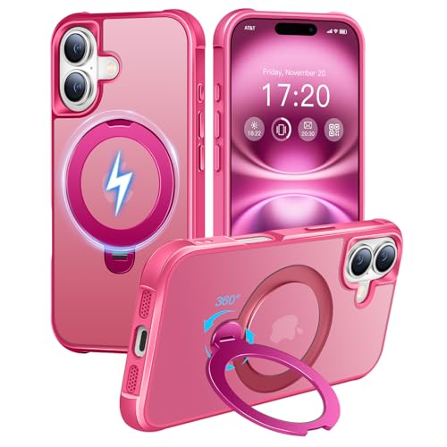 HuwaiH 360° Rotatable Magnetic Stand Case for iPhone 16, Rose