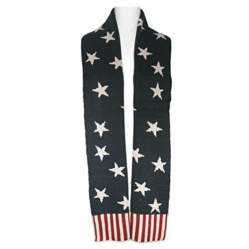Modena Unisex Stripes and Stars American Americana Flag Reversible Knit Scarf (Red, Ivory, Blue)3
