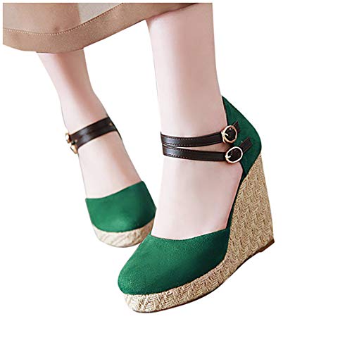 Espadrilles For Women Flat,Women Lace Up Espadrille Flats Side Cutout Ankle Strap Holiday Sandals With Pompon Green #TOP21