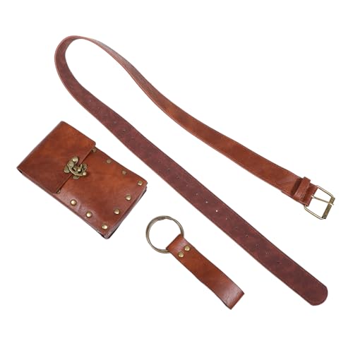 1set Medieval Embossed Belt Holder Cosplay Accessory for Renaissance Featuring Intricate Design and Vintage Charm for Costumes Brown
