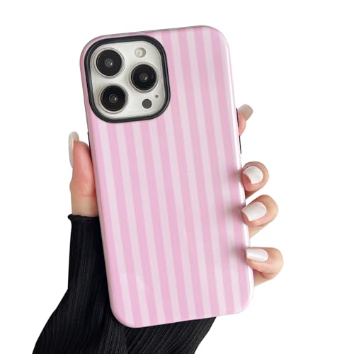 CHEDEMK Compatible with iPhone 15 Pro Case Cute Fashion Aesthetic Striped Pattern Cover for Women Shockproof Soft TPU and Hard PC Protective Phone Case for iPhone 15 Pro 6.1- Pink