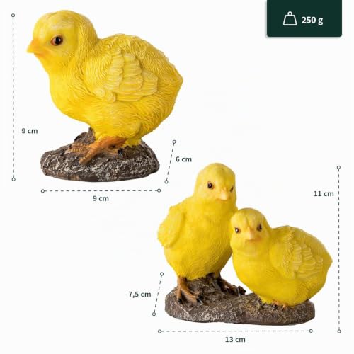 Figurines de jardin poussins 1PLUS en polyrésine pour décoration extérieure lot de 2