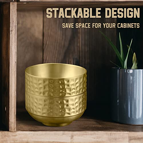 Stainless Steel Bowl, 25 Oz Double-Walled Insulated Soup Bowls, Gold Cereal Salad Bowls, Metal Mixing Bowls For Serving Fruit Rice Dessert Ice Cream Kitchen (1 Pc) #TOP5