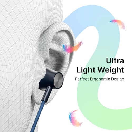 Image of pTron Tangent Evolve w / 50Hrs Playtime, HD Mic, Pristine Sound, 14mm Drivers, Bluetooth V5.3 w /Dual-Device Pairing Wireless Neckband, Magnetic Buds, Voice Assistant,Type-C Charging & IPX4(Black /Blue)