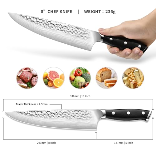 8″ Chef Knife Japanese 7CR13 Steel – Triple-Rivet Black Pakkawood Handle with Extra Forging Process, Gifts for Women/Men, Birthday and Mom/Dad, Kitchen Gadgets with Premium Gift Box