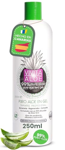 ALOE VERA PURO GEL Hecho 100% en Canarias | Procesado en Frío | Hidrata y Calma la Piel y Pelo | Natural + Vegano | Aftersun, Depilación, Afeitado y Quemaduras (250ml)