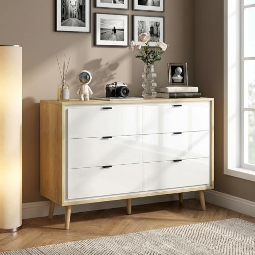 DecHome - Cassettiera Camera da Letto 6 Cassetti in Legno Dimensioni 110x40x75 Colore Bianco/Rovere