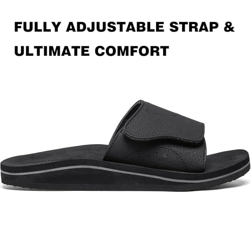 Men's Wide Slide Ergonomic Sandals Fully Adjustable Strap & Comfort Fit Orthotic Arch Support Athletic Sandals with Soft Cushion Footbed Black 93