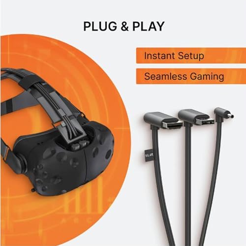 Skywin 3-in-1 Flat HTC Vive Compatible Cable (5 Meters / 16 Feet), Replacement 3-in-1 Connection Cable for HTC Vive Headset and Linkbox (Black)