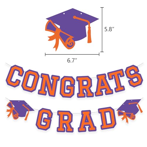 Image of Congrats Grad Banner Graduation Party Banner Decoration Hanging Garland High School College Backdrop Supplies Purple Orange