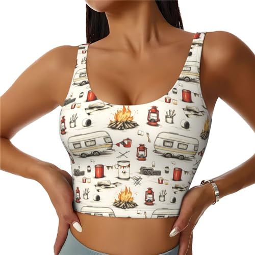 VOSERY Sujetadores deportivos para mujer, de alto soporte, para camping, coche, impreso, atlético, correr, entrenamiento, camiseta sin mangas, Negro, XXL