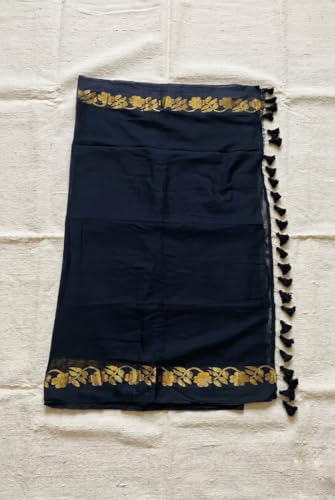 Image of Women's Mul Cotton Saree with Tassels | Soft Mulmul Saree | Woven Stripes & Zari Line | 5.5 Metres - Without Blouse