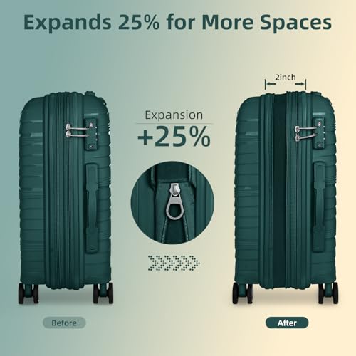 Image of LARVENDER Carry On Luggage 22x14x9 Airline Approved, Suitcases with Wheels | Expandable Hardside PP Carry On Suitcase, 20 Inch Luggage Sets 3 Piece for Women Men, TSA Lock, Dark Green