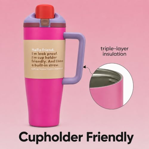 Image of HomeCloud 1200ML Stainless Steel Water Bottle - Double-Wall Vacuum Insulated, Leakproof Straw Lid, BPA-Free Reusable Travel Flask with Two-Way Spout for Gym, Office & Outdoor Use (H Pink)
