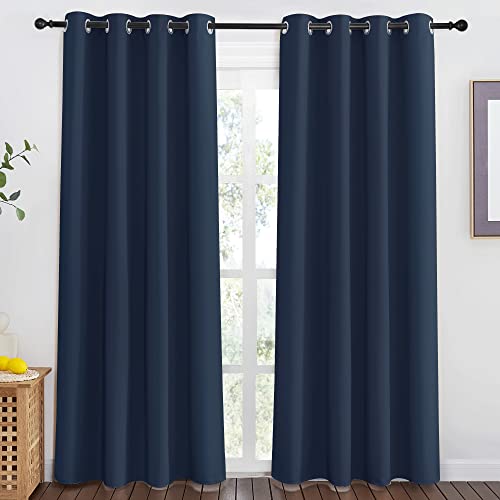 NICETOWN Navy Blue Blackout Window Curtain for Doorway - Grommet Privacy Window Treatment Energy Saving Thermal Insulated Room Darkening for Bedroom (1 Panel, W46 x L80)