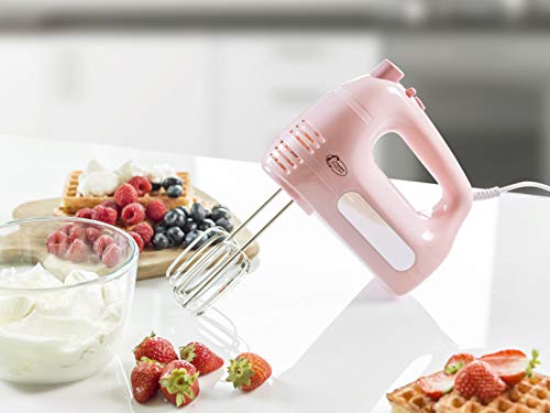 Bestron Waffeleisen für klassische Herzwaffeln, 700 Watt, Farbe: Rosa & AHM300P Handmixer im Retro Design mit Rührbesen… – Bild 8