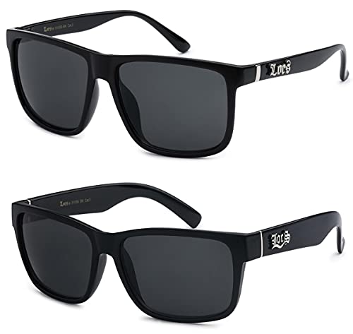2 Pack CLASSIC LOCS Black Sunglasses | Mens Gangster Rectangular Cholo Lowrider Shades, 91055 + 91070