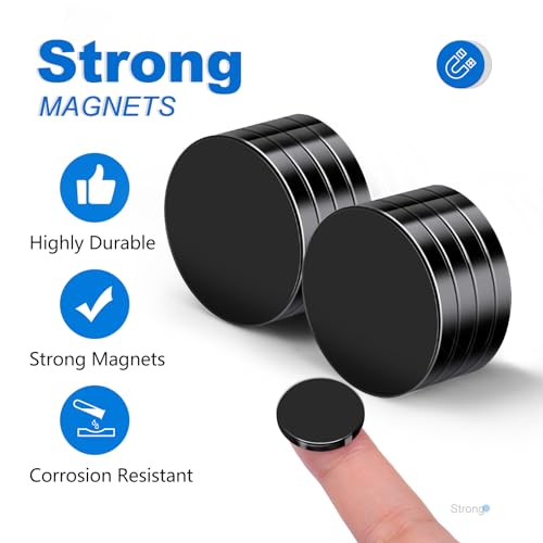 Image of TRYMAG 20x3mm 6 Pieces Black Strong Magnets, Heavy Duty Rare Earth Round with Adhesive Backing, Permanent Small Neodymium Disc Magnets for Fridge, DIY, Crafts, Scientific