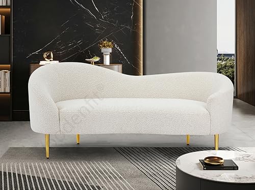 Image of Rosewood Luxury Curved Sofa in Premium Boucle Fabric | Solid Wood Structure | High Density Foam | Sturdy Golden Legs | Comfortable & Stylish Couch for Modern Living Room (Cream, 2 Seater)