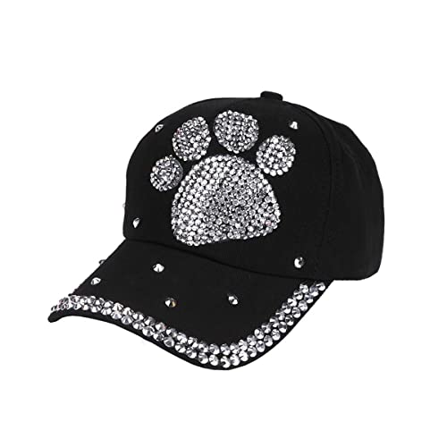 Gift_Source Unisex Baseball Kappe Einstellbar Bling Sparkle Paw Shaped Strass-Kristall Baseball Cap Baseballmütze Papa Hut Trucker-Hut Atmungsaktive Sonnenkappe für Frauen Männer, Schwarz Cover