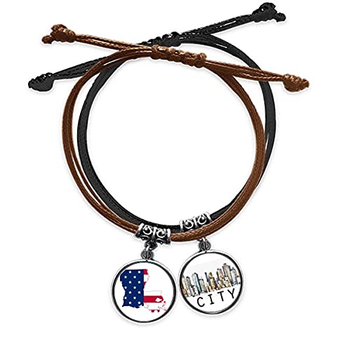 Drapeau USA bracelet Louisiane cuir et corde ajusté cordon homme femme