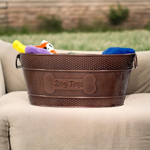 Brekx Indestructible Metal Dog Toy Bin - Copper Galvanized Storage Bin With Handles, Dog Toy Box For Dog Chew Toys thumb #8