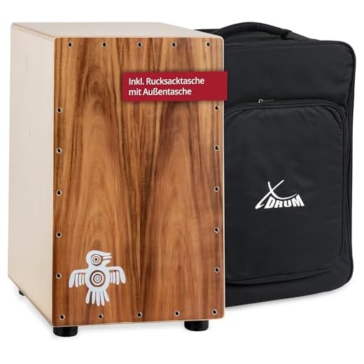 XDrum Cajon Peruana Koa (placa de golpeo de 3 mm, cuerpo de abedul de 9 mm, 48 cm de alto, incluye bolsa mochila)