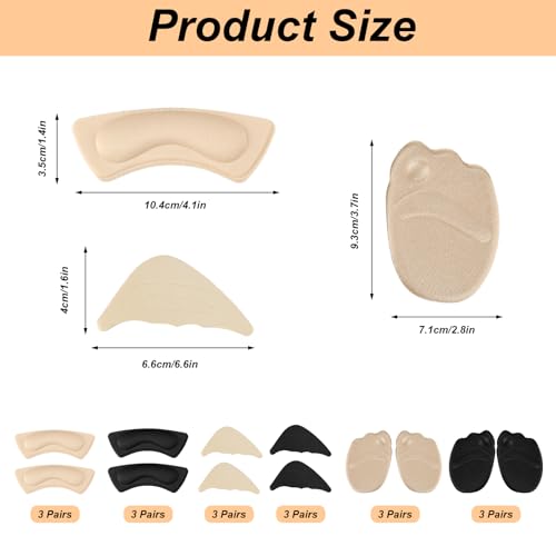 Image of 18 Pairs Heel Cushions & Toe Inserts for Women's Shoes - Anti-Slip Shoe Grips Pads, Comfort Fillers for Big Shoes, Heel Protectors