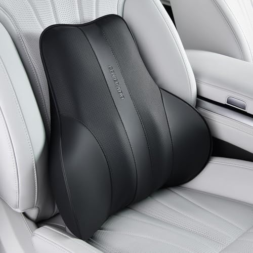 Image of Coverado Lumbar Support Pillow for Car, Ergonomic Memory Foam Back Pillow for Office Chair, New Back Cushion for Pain Relief, PU Leather Car Lumbar Support for Driving Seat Black