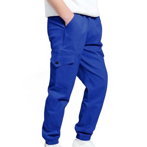Boys Cargo Pants Casual Elastic Waist Pull On Trousers with Multi Pockets Stretch Lounge School Pants for Boys 4-12Y4