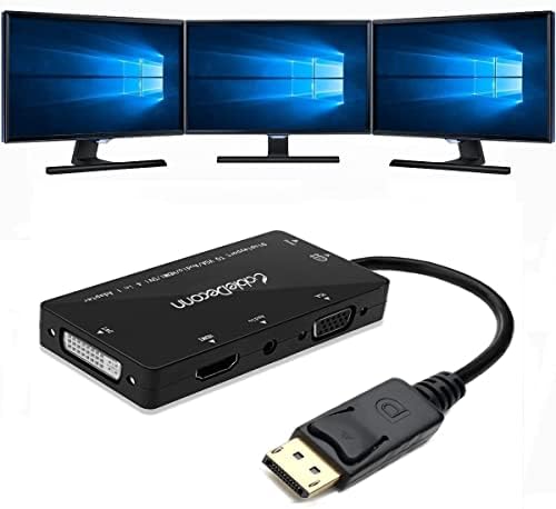 CABLEDECONN 4-in-1 Multi-Function Displayport to Hdmi/Dvi/Vga 1080P Adapter Cable with Audio Output Micro USB Male to Female Converter Supports 3 Monitors Simultaneously