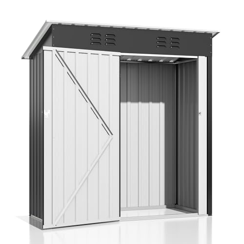 Image of Polar Aurora Outdoor Storage Shed 5 x 3 FT Black | Metal Garden Shed with Updated Frame Structure, Tool Sheds for Backyard Garden Patio Lawn