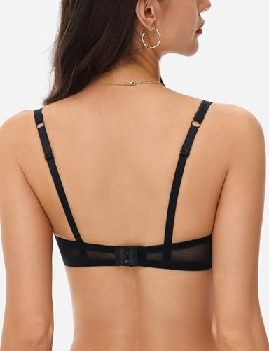 Unlined Bras for Women Sexy See Through Mesh Underwire Plunge Demi Lace Bra3