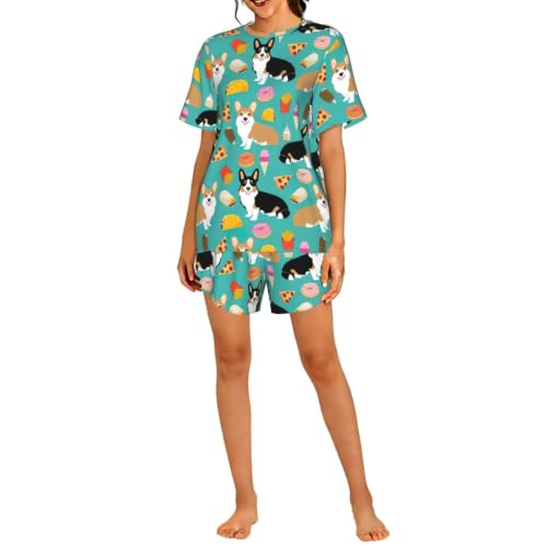 Pyjama court femme respirant et ensemble de nuit imprimé corgi