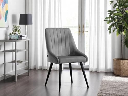 Image of Finch Fox Morris Velvet Dining Chair for Living Room, Bedroom, Home Office with Black Metal Legs in Dark Grey Color