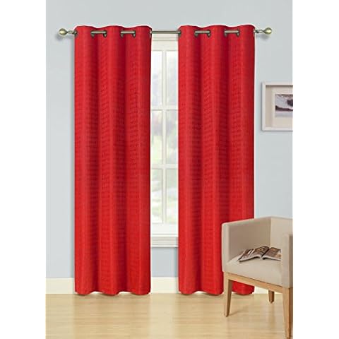 Everydayspecial Contemporary Diamond JKA-51 Design Collection Classy Top Grommet Two Panel Window Curtain 80"x84" Red Cover
