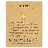 Necklace Gift for Mom's Birthday, Mother's Day, or Any Special Occasion from Daughter or Son, Mom Necklace with Message Card (MOM, Gold)